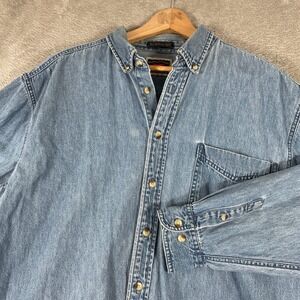 Wrangler Hero Denim Button Down Shirt Men's XL Light Wash Long Sleeve Casual